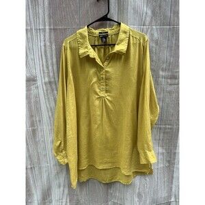 Jones New York Linen Henley Tunic Women 2X Coastal Popover Blouse Lagenlook